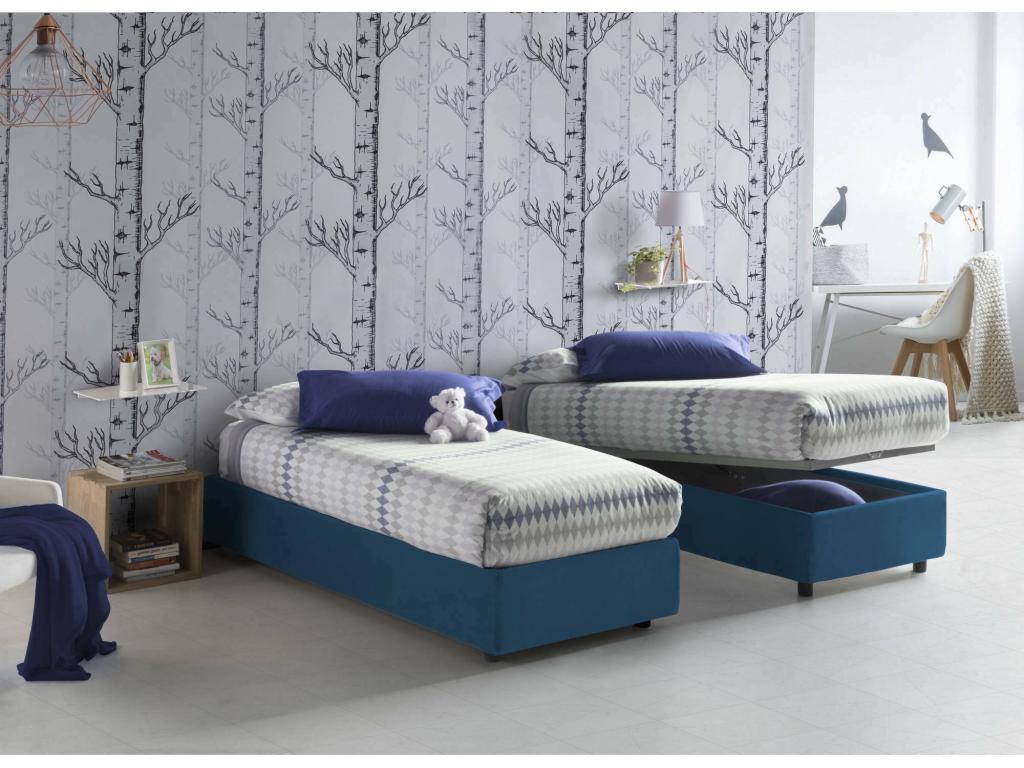 Nobellea Single Bed with Storage Bed, Fabric Upholstery, Made in Italy, Front Opening, Includes 90x200 cm Mattress, Blue JDGT16382