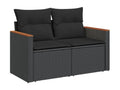 8-piece garden furniture set with cushions, black woven resin HJAS73539
