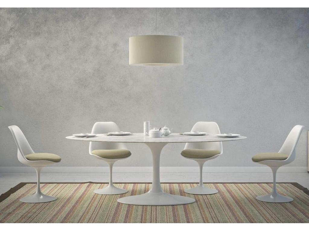 Round Tulip Marble Table - Nobellea Verde Marble Top - Diameter 130 cm - Glossy Black Base FCJB21296