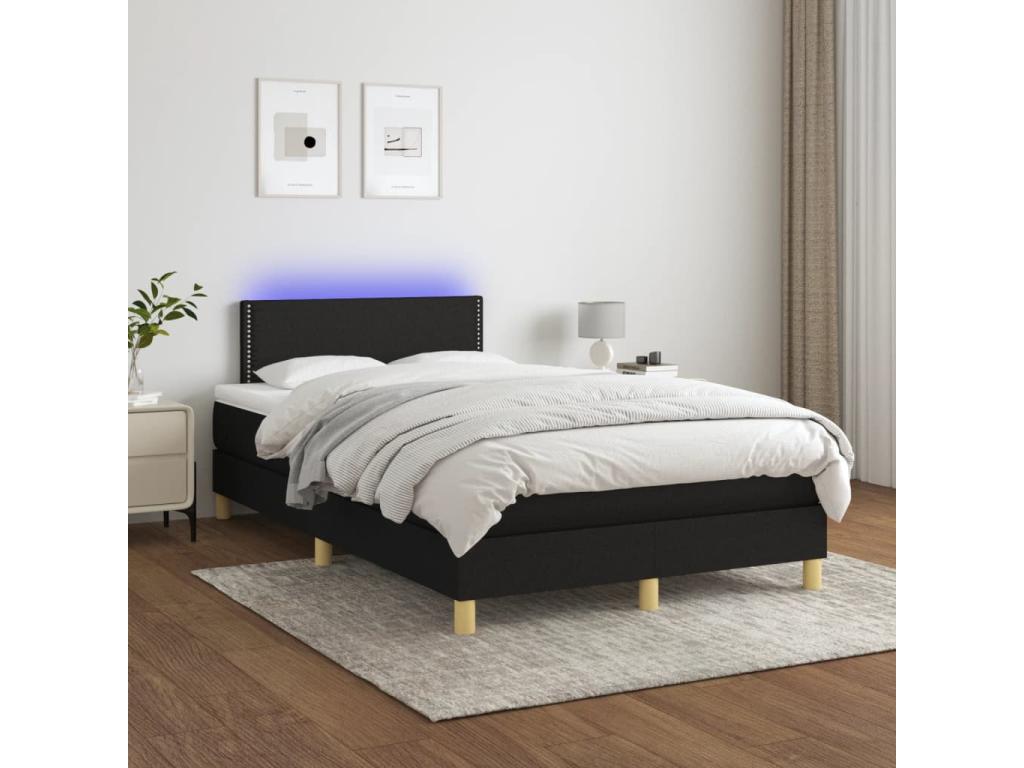 Upholstered bed base with mattress and LED lighting, black, 120x200 cm, fabric XJLV49442