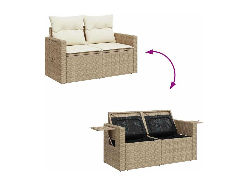 Garden furniture set with cushions, 6 pieces, beige woven resin, WGQS49301