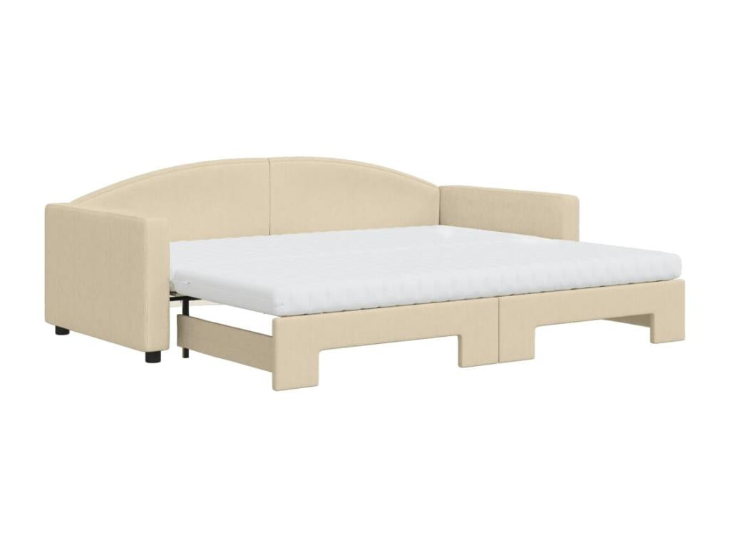 Daybed with pull-out bed and cream mattress 90x200 cm fabric RCQS86051