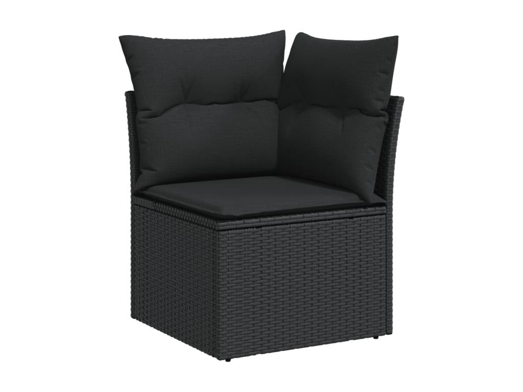 11-piece garden furniture set with cushions, black woven resin SRNM78465