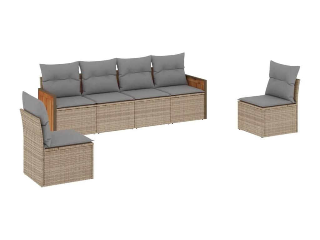 Garden furniture set with cushions, 6 pieces, beige woven resin ZQJN89550