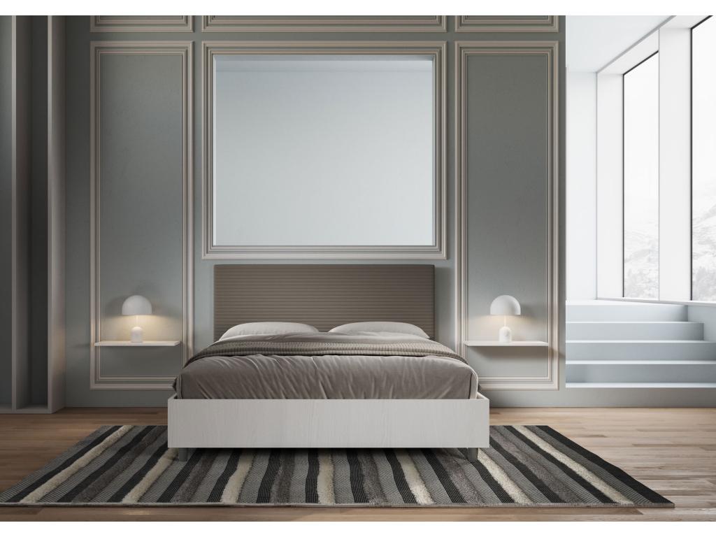 Double storage bed with double riser 160x200 headboard in white ash with cappuccino faux leather Level ZEXR03942