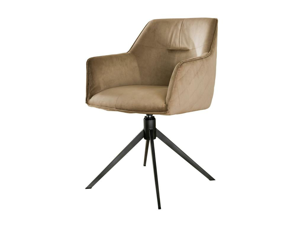 Swivel dining chair in sand-colored velvet with checkerboard pattern, set of 2, Nobellea YESD24882