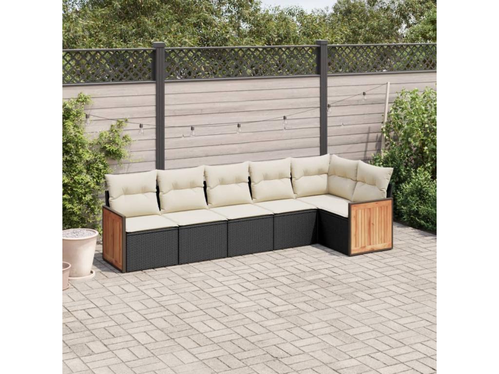 6-piece garden furniture set with cushions, black woven resin HOJY34321