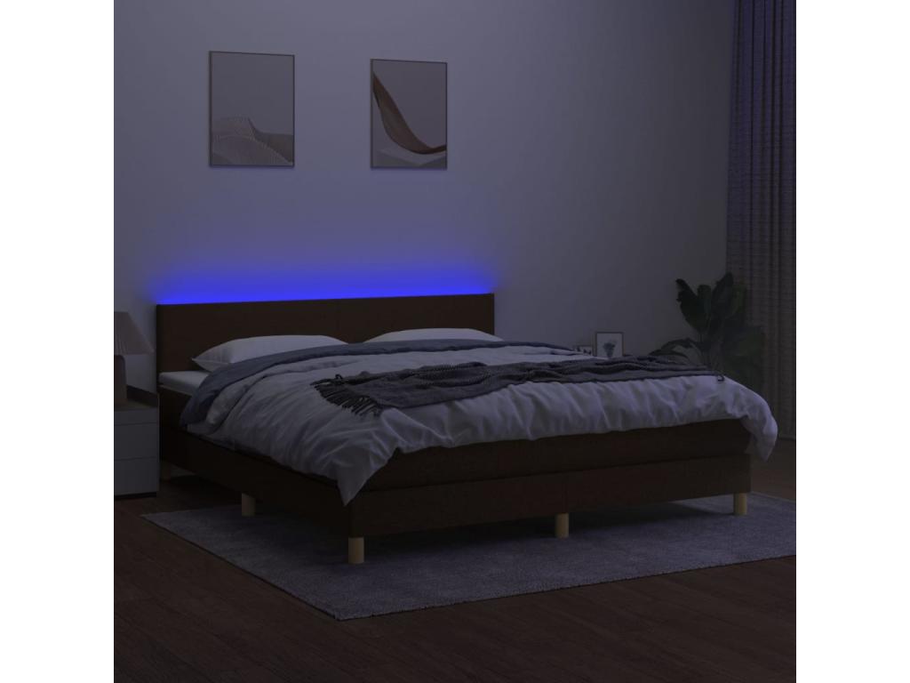 Upholstered bed base with mattress and LED lighting, dark brown, 160x200 cm, fabric QAMZ51216