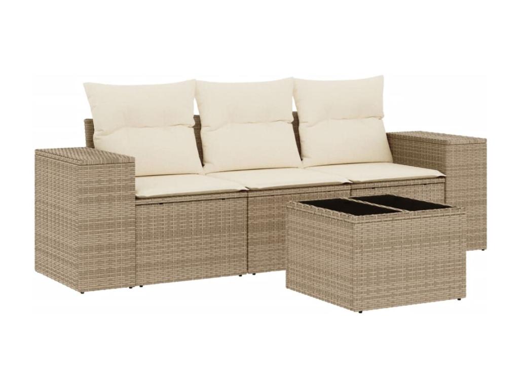 Garden furniture set with cushions, 4 pieces, beige woven resin QGBH17314