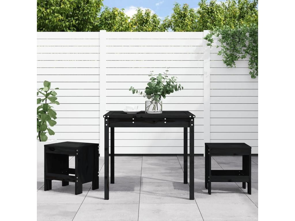3-piece black solid pine wood garden bistro set OLOI43867