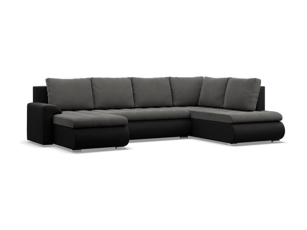 U-shaped corner sofa with sleep function, ottoman, dark grey/black BCUK59963