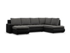U-shaped corner sofa with sleep function, ottoman, dark grey/black BCUK59963