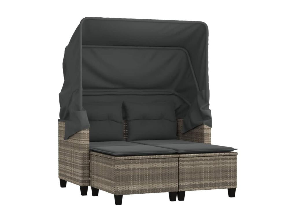 2-seater garden sofa and canopy with light grey rattan stools JBVL62486