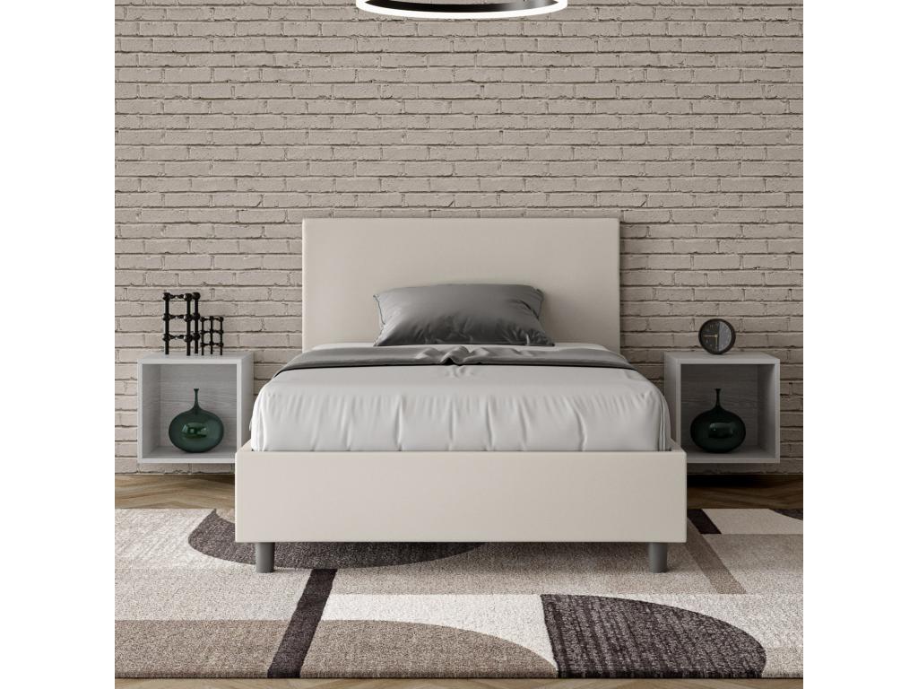 Single bed with upholstered slatted base 120x190 white faux leather Nobellea MQAV37476