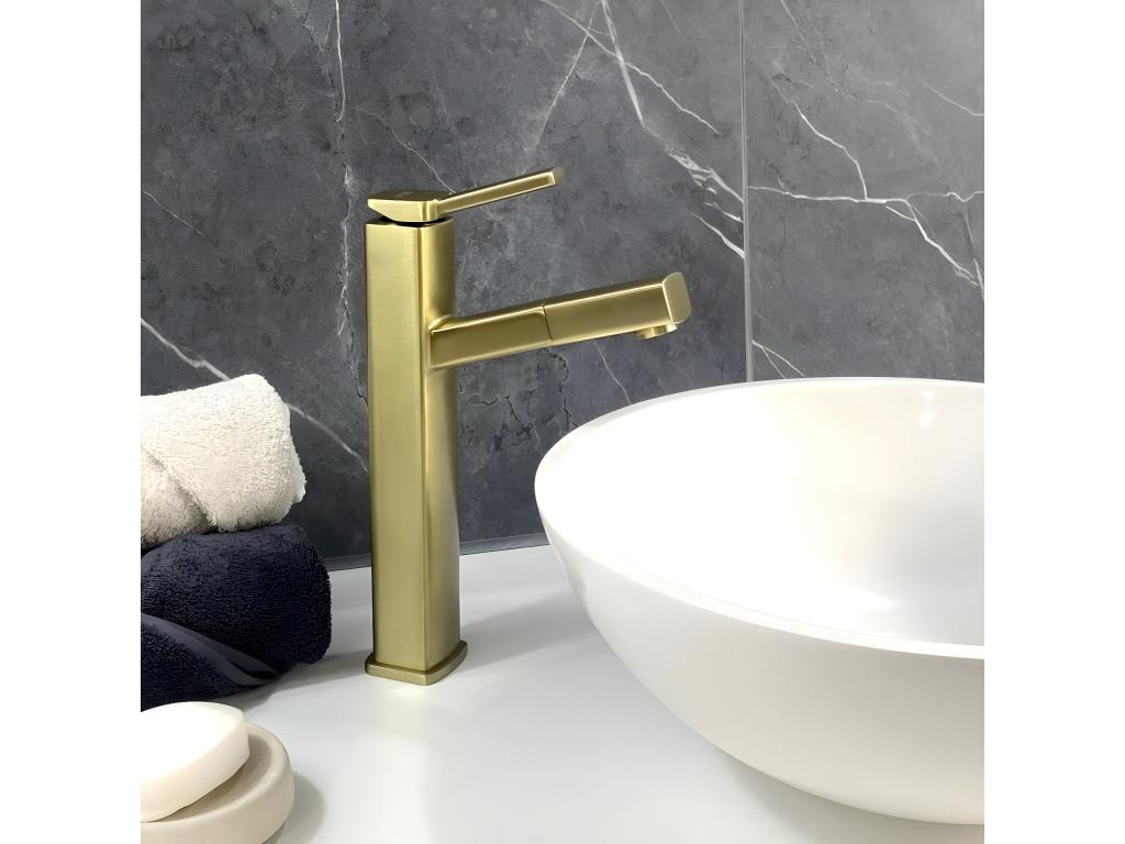 Basin mixer tap with pull-out spout, brushed gold - Nobellea BNHU70321