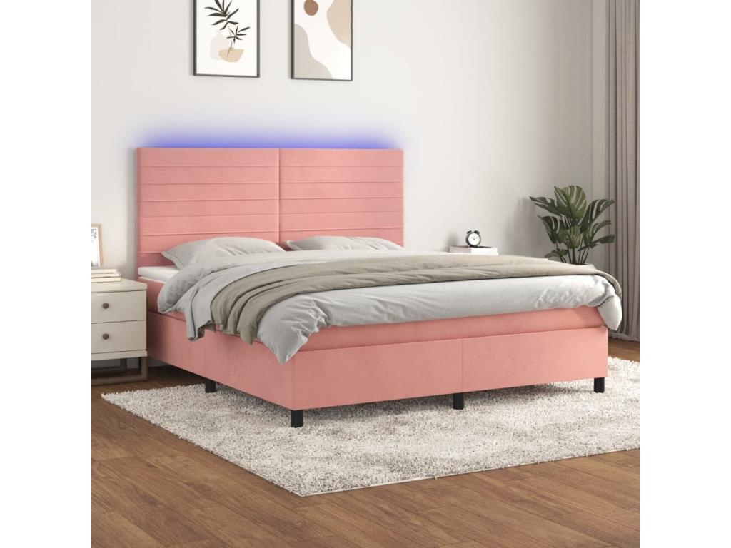 Nobellea bed base with LED mattress, Pink, 180x200cm, Velvet, COIY98377