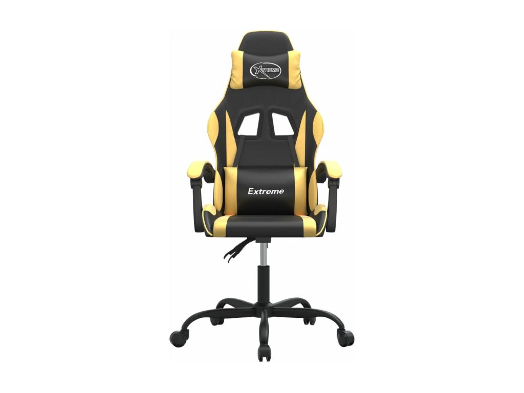 Swivel Gaming Chair Black and Gold Faux Leather GBWE18039