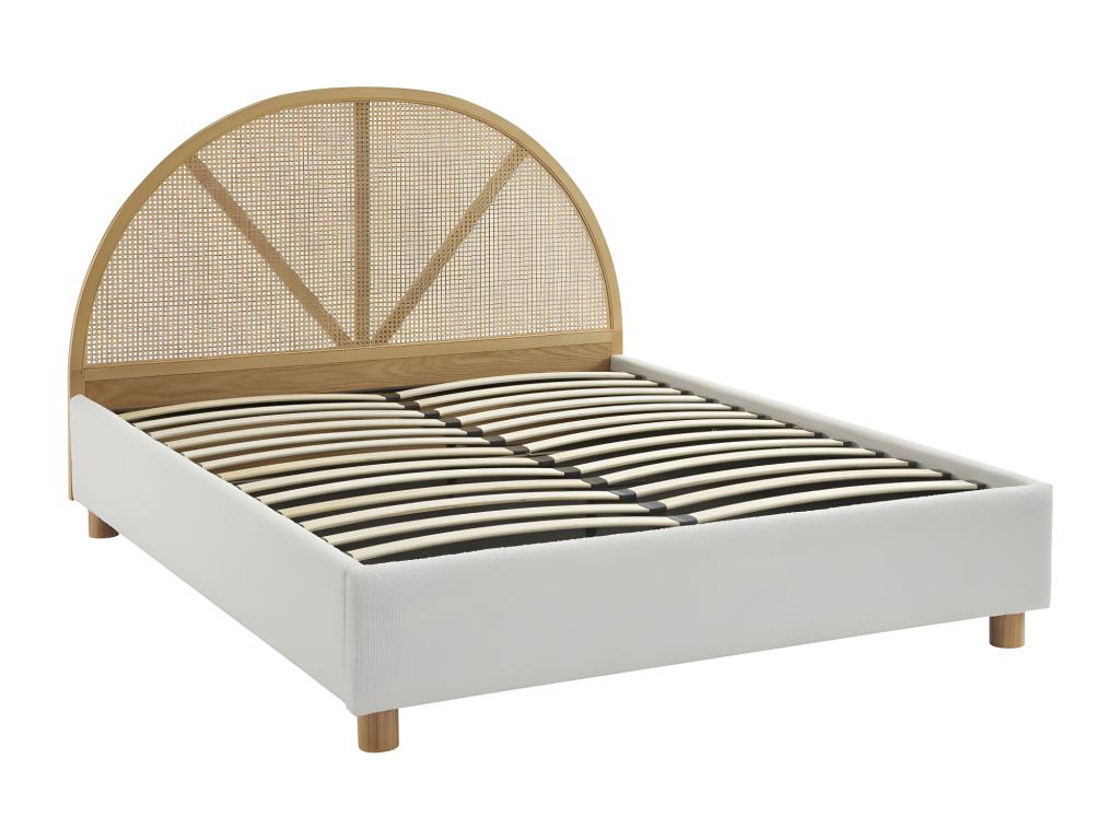 Nobellea - Storage bed in bouclé fabric and caning 160x200cm - Ecru SFWO80952
