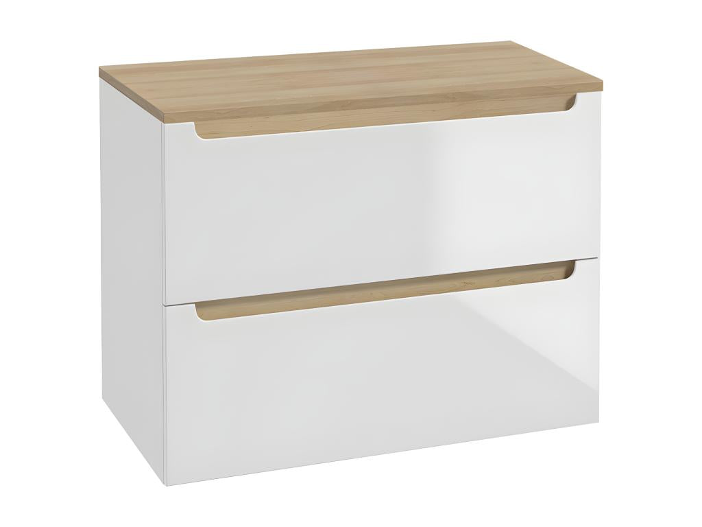 80cm vanity unit with 2 drawers, Boisona White and Wood countertop XQCM57962
