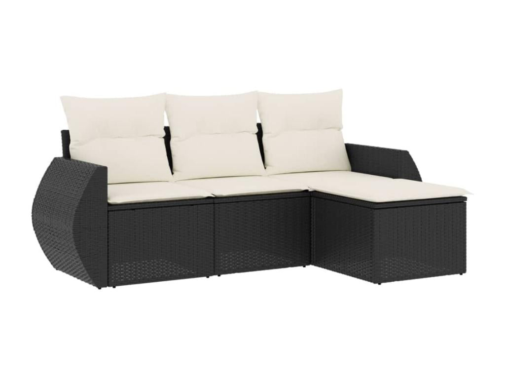 4-piece garden furniture set with cushions, black resin wicker WKBN71337