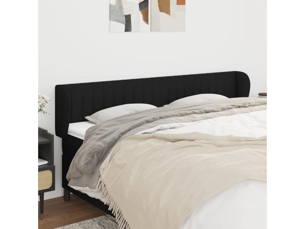 Headboard with wings, Black, 183x23x78/88 cm, Fabric WGGL08970
