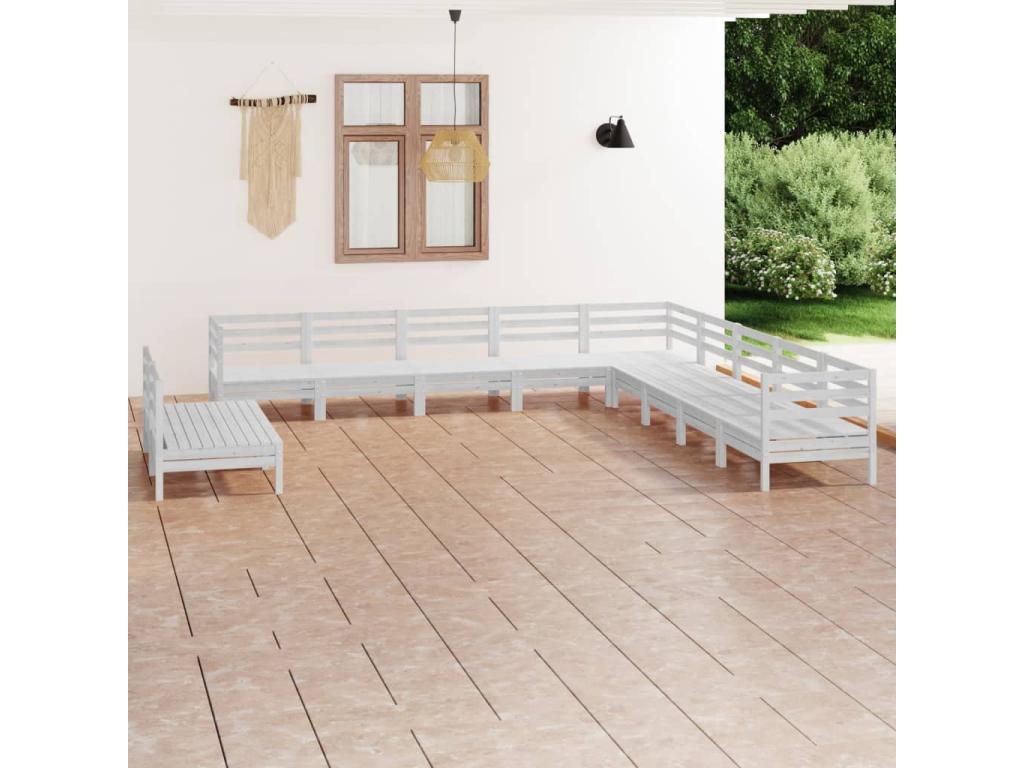 11-piece garden furniture set, solid pine wood, white, JTVD68065