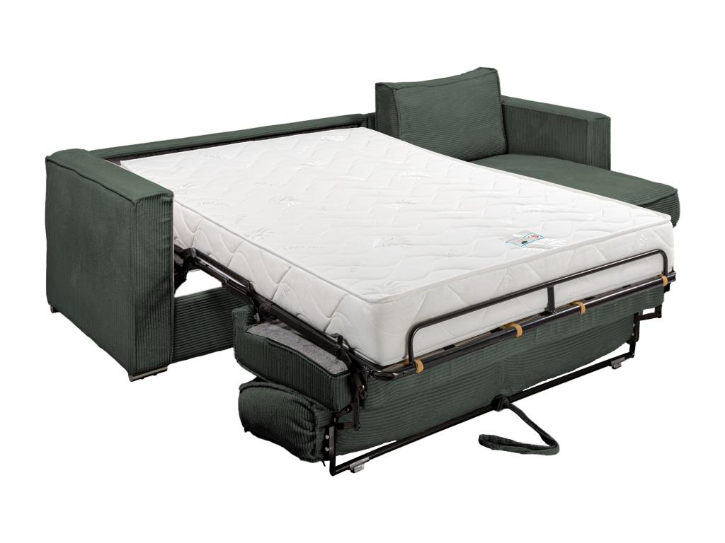 Express convertible and reversible corner sofa in green corduroy - 140 cm sleeping area - 22 cm mattress Dekonao NXRW91558