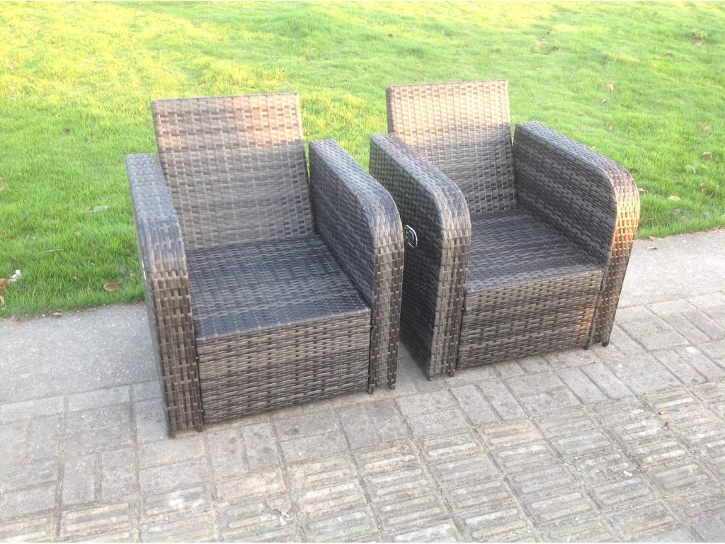 Rattan garden furniture with square coffee table, love sofa, reclining chairs, stools, MéNobellea dark grey GVUQ45617