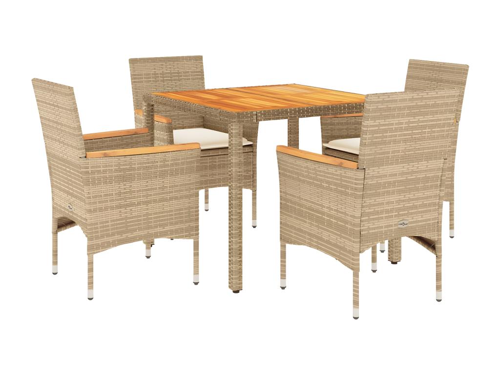 Nobellea 5-piece beige rattan garden dining set and cushions IJTL00492