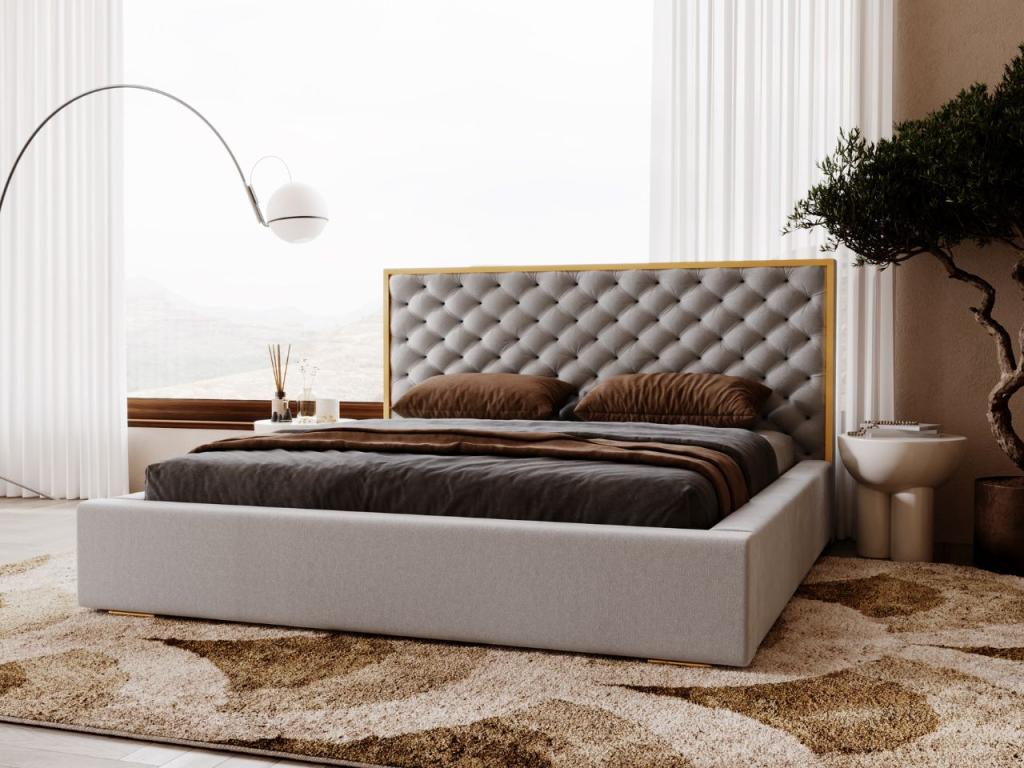 Upholstered bed with storage - 200x200 - double bed - velvet - grey - Nobellea OEWI73928