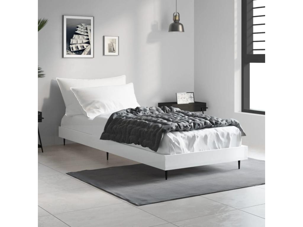 High-gloss white bed frame 75x190 cm engineered wood ULSV09006