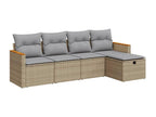 5-piece garden furniture set with cushions, beige woven resin VJBX03177