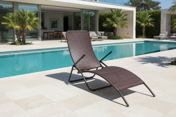 Brown woven resin folding chaise lounge YMPL49475