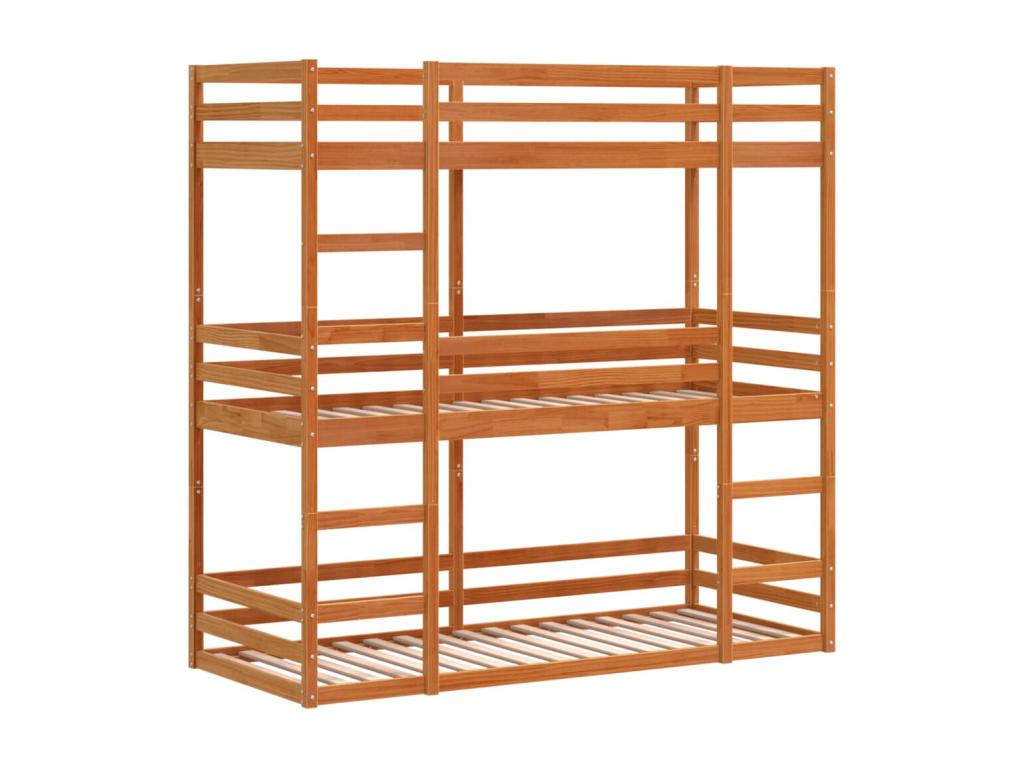 Triple bunk bed, wax brown, 90x190 cm, solid pine wood, QKUG95402