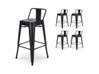 Set of 4 industrial-style matte black metal bar stools - With backrest - Height 66cm OQTC58930