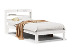 White bed frame and headboard 100x200 cm solid pine wood VAHN15119
