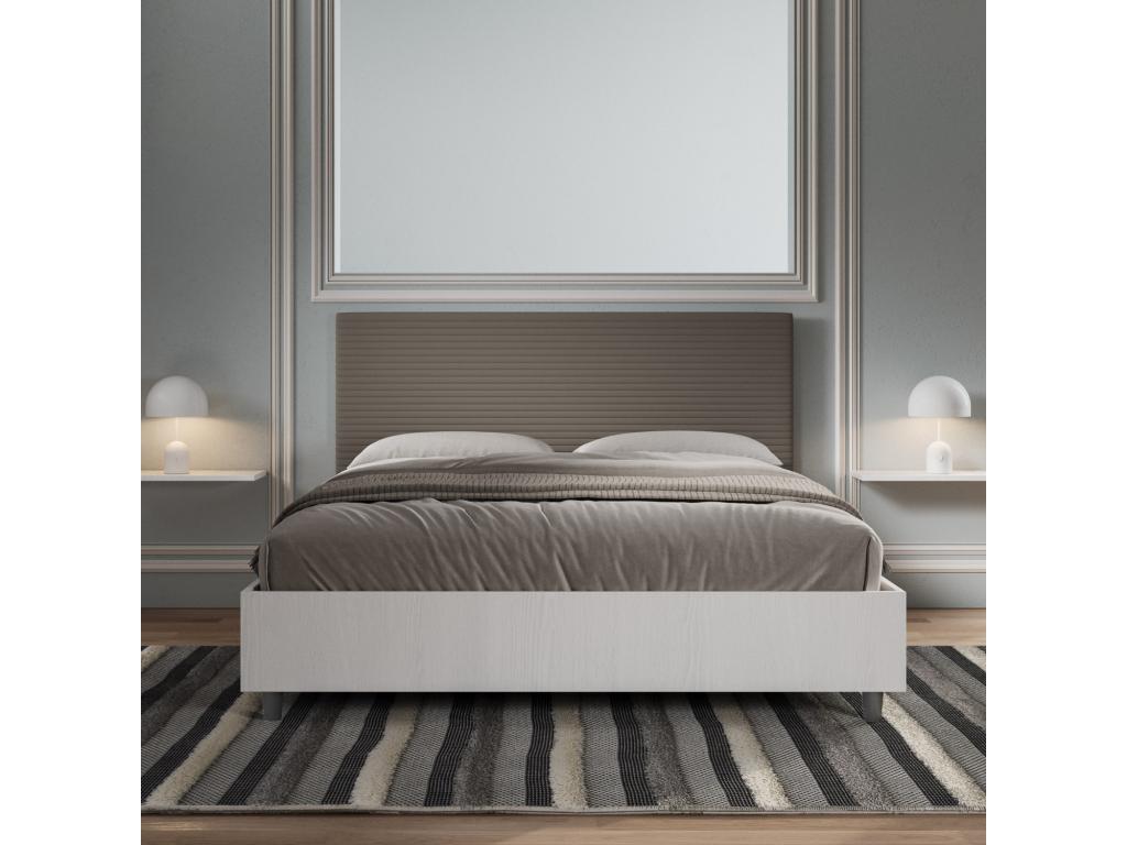 Double storage bed with double riser 160x200 headboard in white ash with cappuccino faux leather Level ZEXR03942