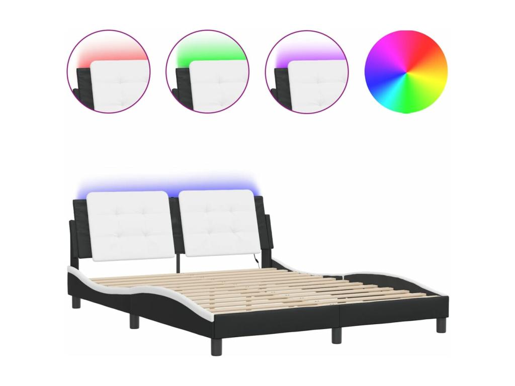 Bed frame with LED lighting, mattress not included, black and white, 160x200 cm, HJEZ35395