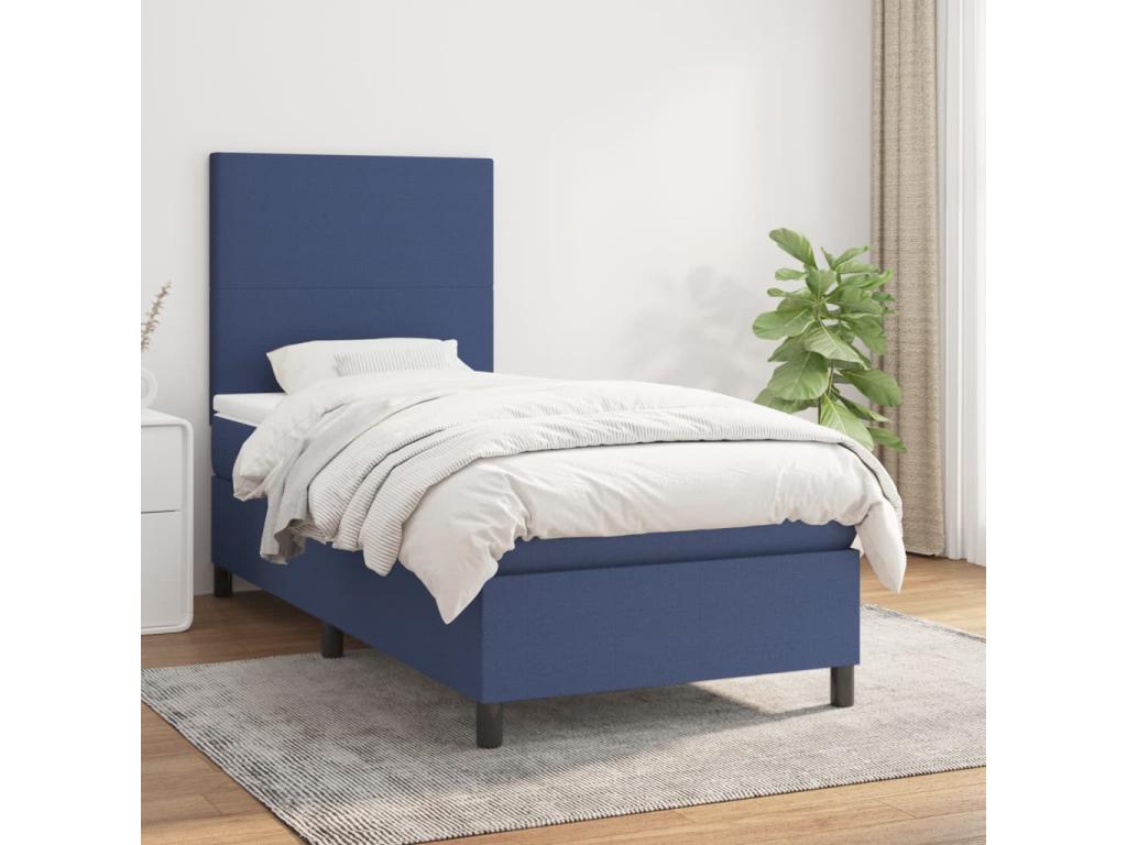 Upholstered bed base with mattress, blue, 100x200 cm, fabric, SXJB66008