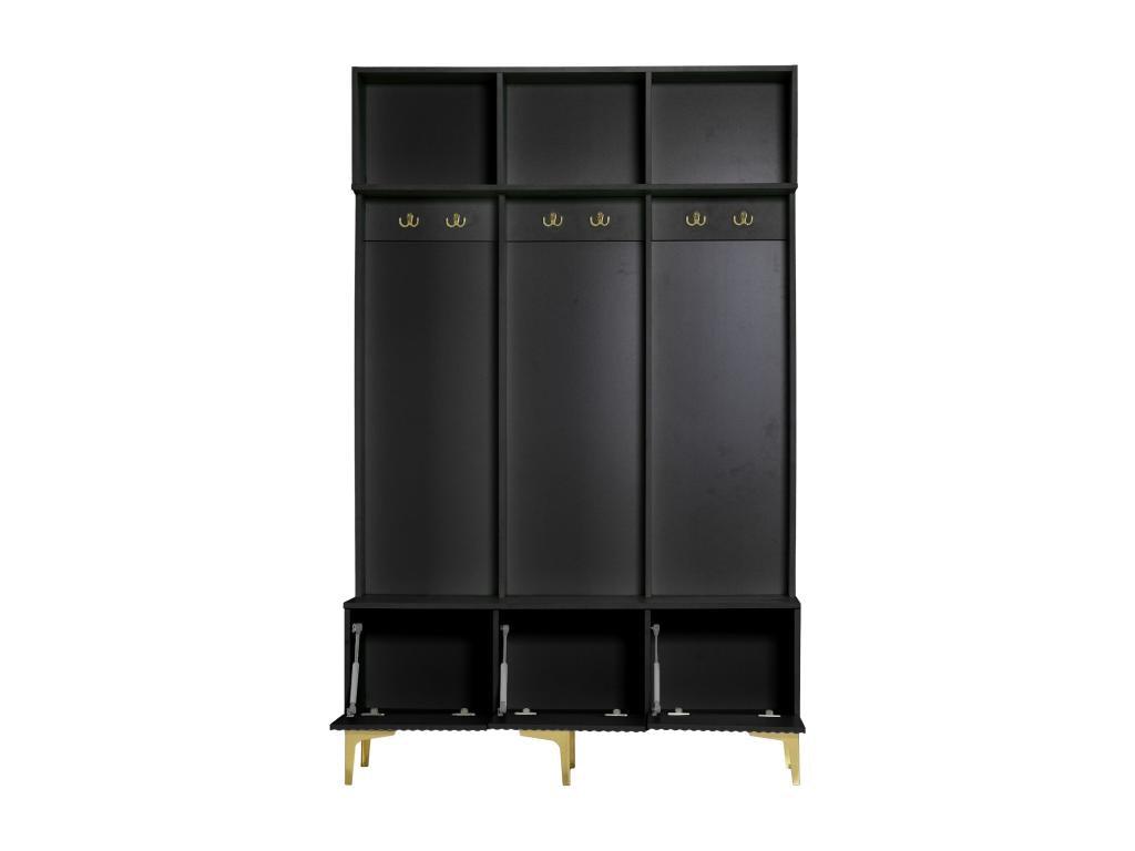 Locker with bench, 3 doors and coat rack - 120x23.5x191.5 - Particleboard - Black EROF22074