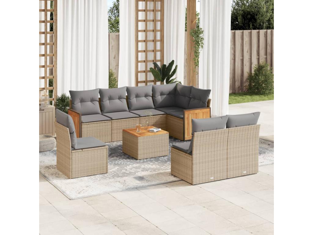 9-piece beige resin wicker garden furniture set with cushions CYDX13346