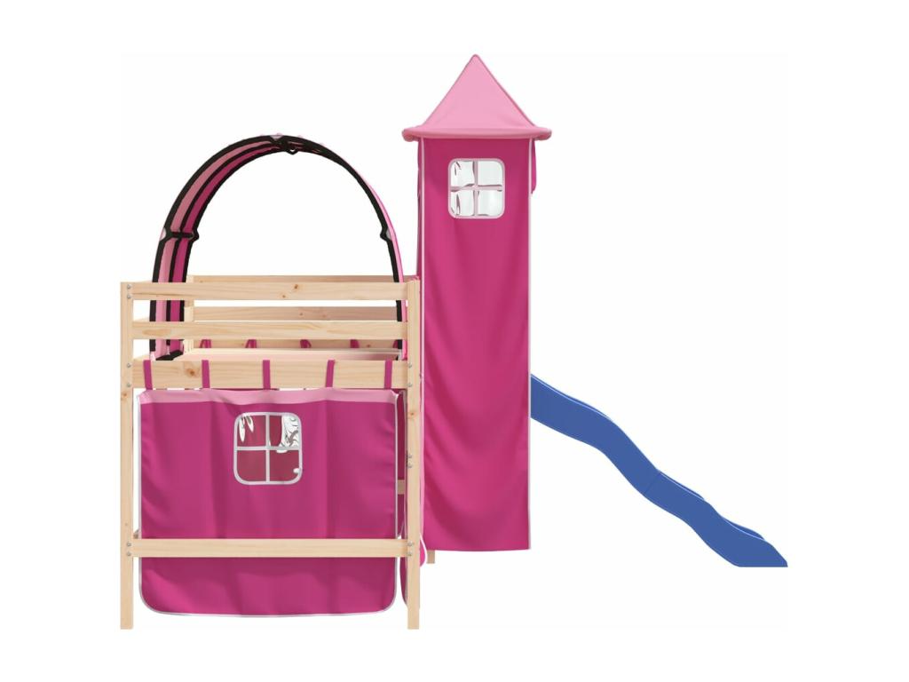 Children's loft bed with tower (mattress not included), pink, 80x200 cm, ZKJB18723