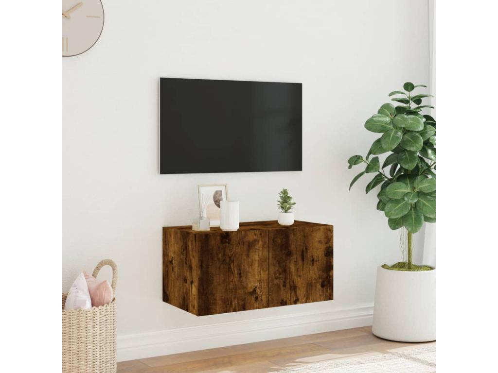 Wall-mounted TV unit with Nobelleaères LED lighting, smoked oak finish, 60x35x31 cm, LHMN25663