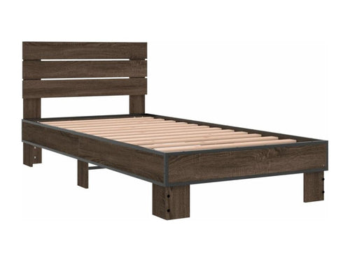 Brown oak bed frame 90x190 cm engineered wood and metal NDYQ20599