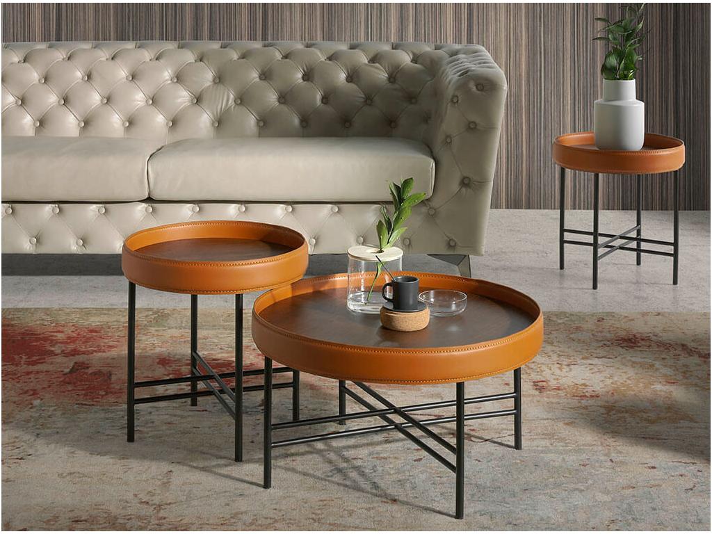 Boisona TYAZ68777 round side table in light brown and black walnut wood