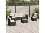 7-piece garden furniture set with cushions, black woven resin VSWT43688