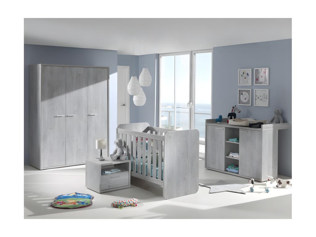 Bedside table for baby and child's room with drawer and niche, Boisona collection, grey wood effect color, SNJQ95196