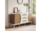 Low sideboard with 2 sliding doors and 3 drawers in rattan - 140.5x40x76 - Particleboard - White and natural HMLZ51816