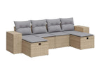6-piece beige resin wicker garden furniture set with cushions ZVIY89821