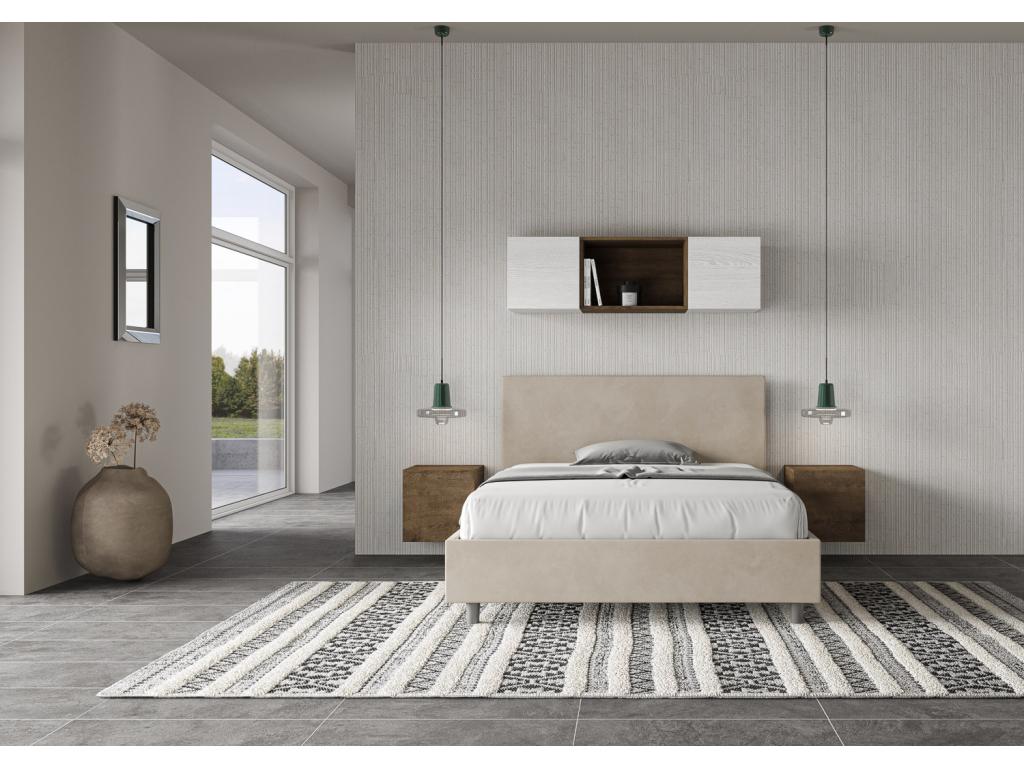 Double bed without slatted base, upholstered 140x200 cm, sand microfiber, Nobellea PSTU38315